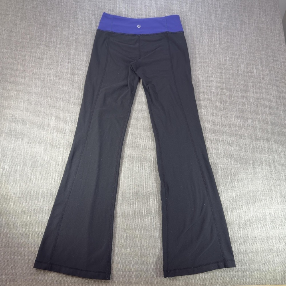Lululemon Pants Womens 6 Black Purple Bootcut Track Yoga Elastic Waist Gym